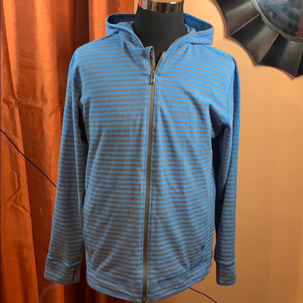 lululemon athletica Blue and Gray Striped Zip Hoodie